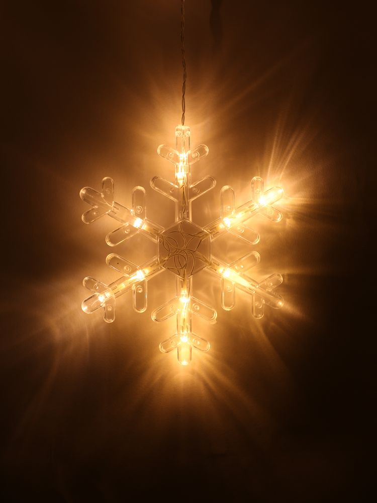 Светодиодная гирлянда "Снежинки и звезды" (12 штук) 6 больших, 6 маленьких, тепл.белый,3м,с перех/30