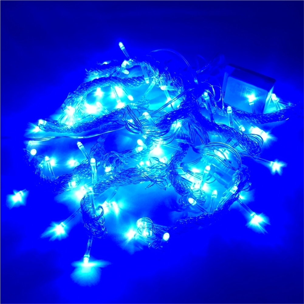 Светодиодная гирлянда "Штора" 2*2м, 100 ламп, синий, прозр. провод, с переходником, 8 режимов/60шт