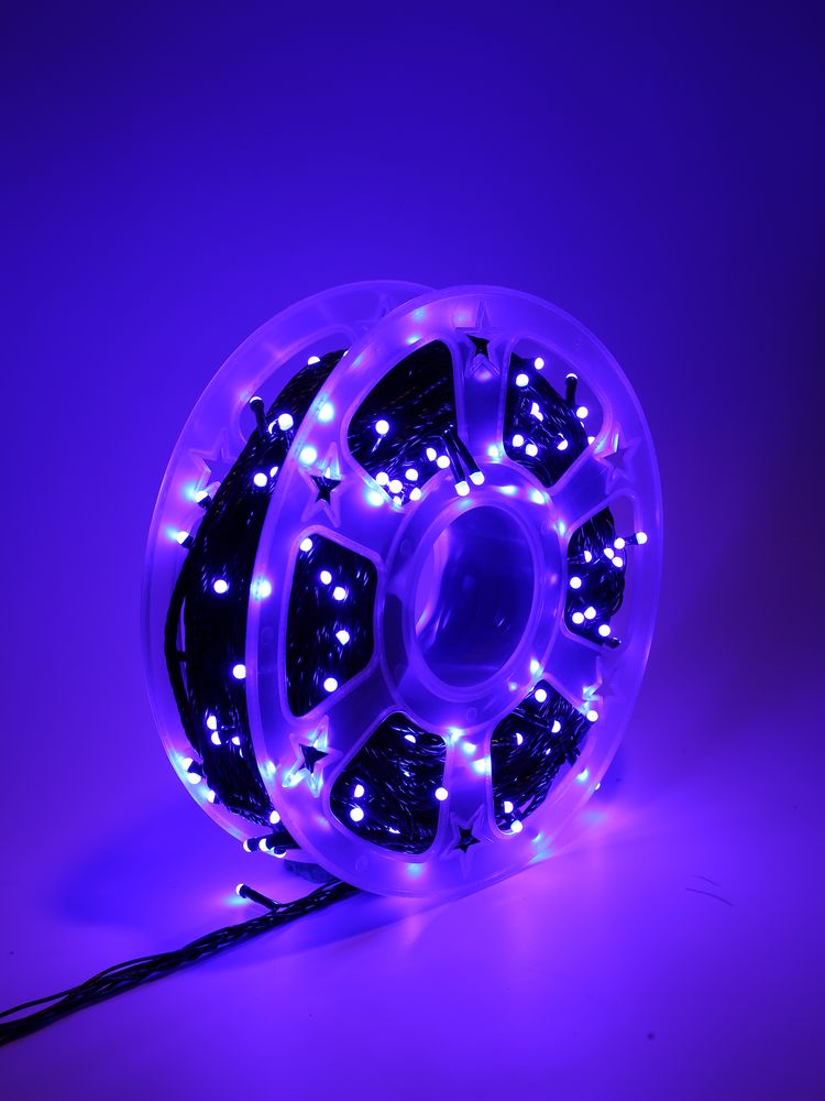 Светодиодная гирлянда "Световая лента", 50м, 300 ламп, черный провод, с переходн, 8 реж, синий/20шт
