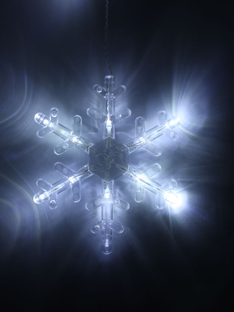 Светодиодная гирлянда "Снежинки и звезды" (12 штук) 6 больших, 6 маленьких, хол.белый,3м, с перех/30