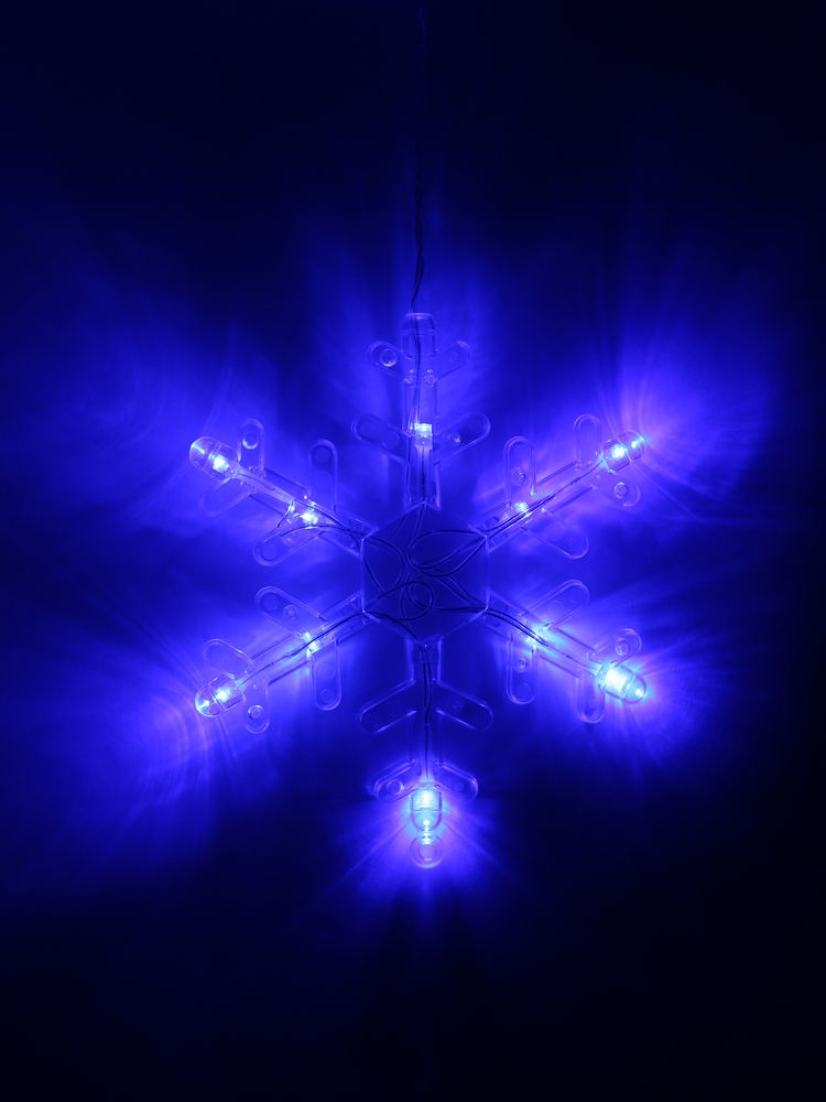 Светодиодная гирлянда "Снежинки и звезды" (12 штук) 6 бол., 6 мал, синий, 3м,с переход/30шт