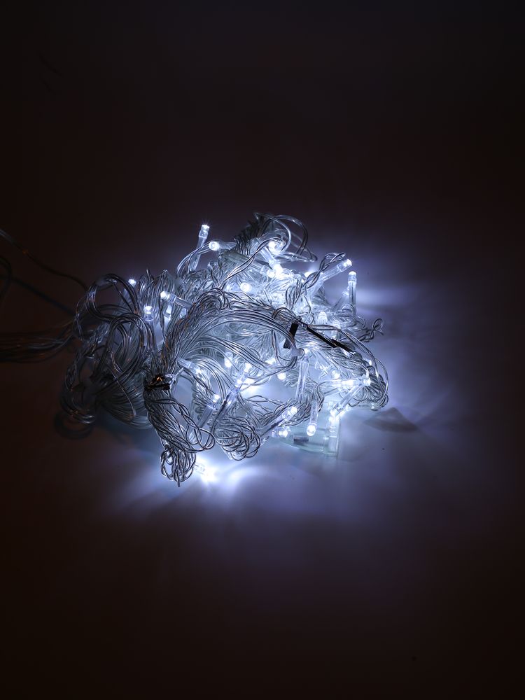 Светодиодная гирлянда "Штора" 1,5*1,5м, 64 лампы, холодный белый, прозрачный провод, с переходн/60шт
