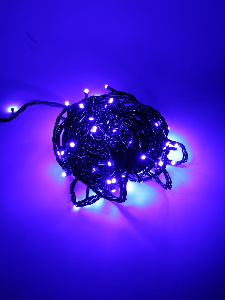 Светодиодная гирлянда "Световая лента", 10метров, 70 ламп, синий, черный провод/60шт
