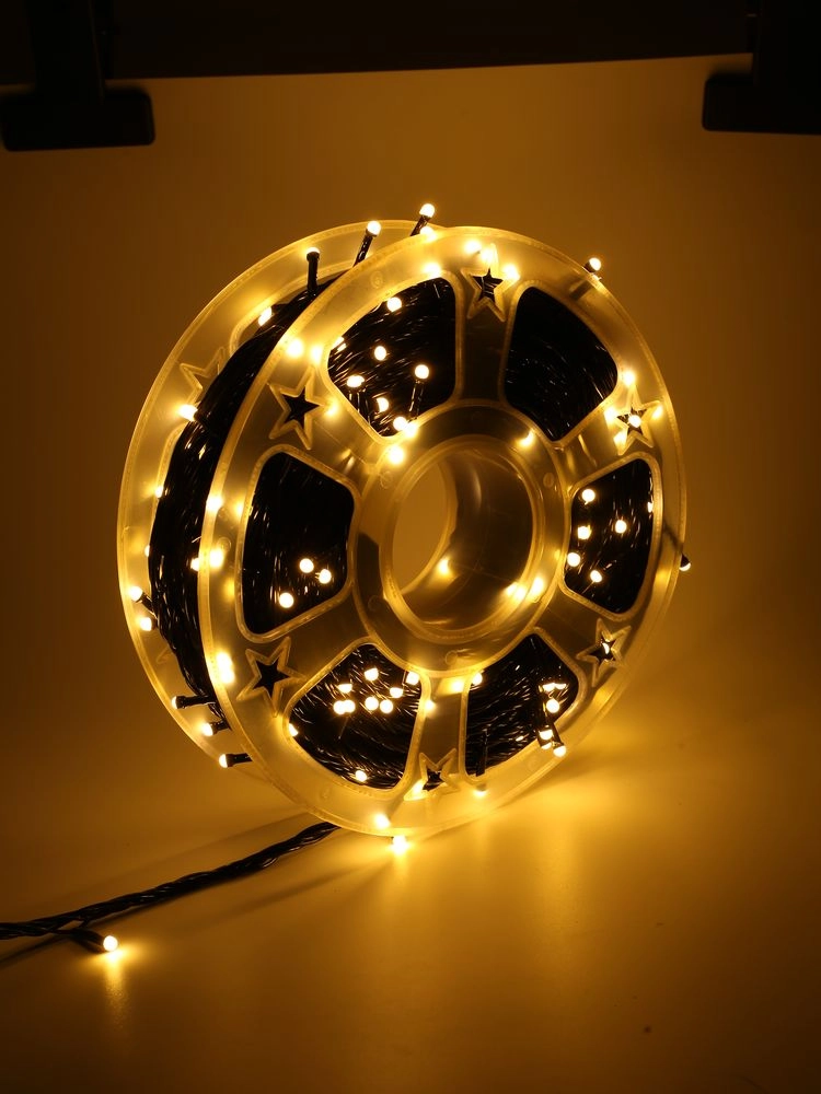 Светодиодная гирлянда "Световая лента", 50м, 300 ламп, черный провод, с переходн,8 реж,тепл.белый/20